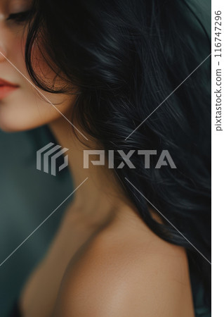 Mysterious Black-Haired Model's Shoulder Shot 116747296