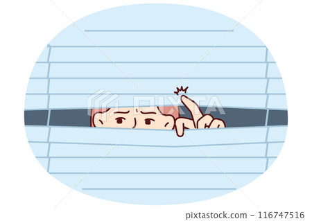 Man looks out window suffering from schizophrenia and experiencing desire-inducing spy phobia 116747516