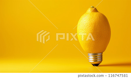Lemon lightbulb fusion on yellow background, creative concept 116747581