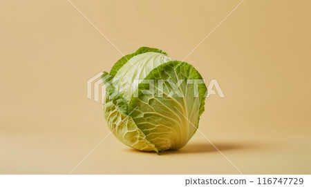 Fresh green cabbage on beige background, studio shot. Healthy eating and organic food concept 116747729