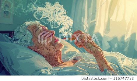 Elderly Woman Smoking in Bed 116747758