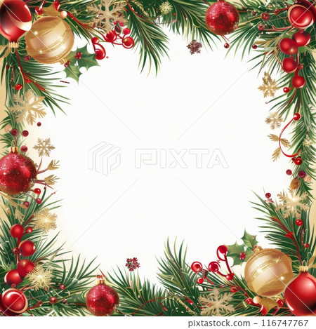 Green Evergreen Wreath With Red Berries 116747767
