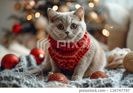 Cat Wearing Christmas Sweater 116747797