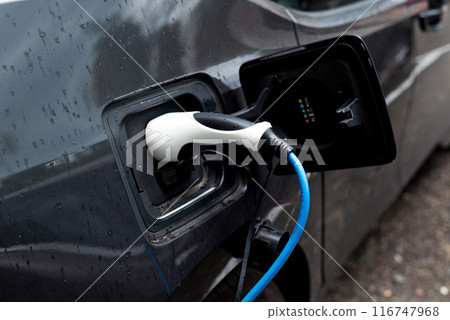 Charging an electric car with the power plug. E-Mobility 116747968