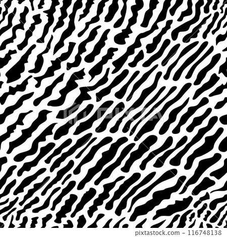 Abstract wild animal skin seamless pattern. Hand drawn vector black spots, blots and splotches. Dalmatian animal seamless pattern. Grunge irregular abstract texture with random hand drawn spots. 116748138