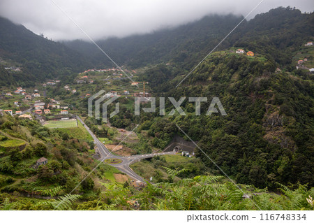 Mountains with houses, central Madeira, Portugal Mountains with houses, central Madeira, Portugal 116748334