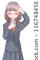 A hot high school girl in uniform holds her hand on her forehead 116748456