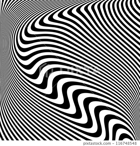 Black and White Wavy Lines Op Art Design. 3D Illusion Effect. Black and White Wavy Lines Op Art Design. 3D Illusion Effect. 116748548