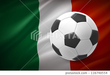 Flag of Italy with soccer ball. National football team concept. 3d vector illustration Flag of Italy with soccer ball. National football team concept. 3d vector illustration 116748554