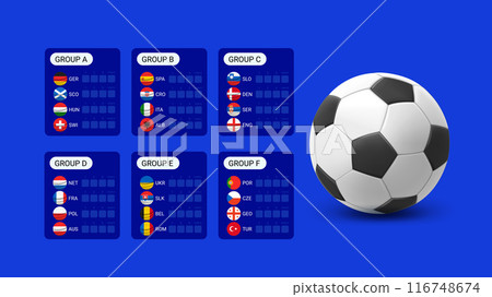 Football competition groups template. Vector template with countries and soccer ball Football competition groups template. Vector template with countries and soccer ball 116748674