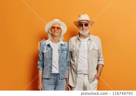 Elderly couple wearing fashionable outfits 116748793