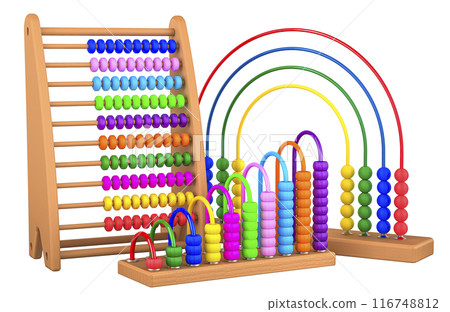 Toy Abacuses. Wooden Education Toys, 3D rendering Toy Abacuses. Wooden Education Toys, 3D rendering 116748812