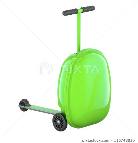 Green Scooter Suitcase. 3D rendering 116748830