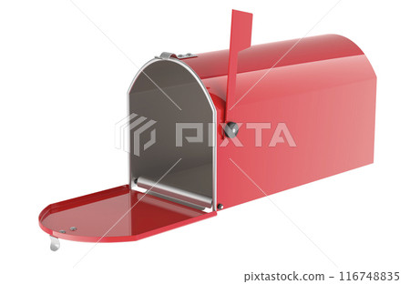 Opened empty red Mailbox with mailbox flag. 3D rendering Opened empty red Mailbox with mailbox flag. 3D rendering 116748835