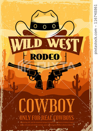 cowboy poster. wild west rodeo placard party invitation template with place for text 116748861