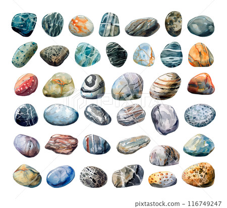 Sea Pebbles Icons Set Low Detailed Line Sketch Crisp Contours White Background Watercolour Illustration Minimalist Flat Design Decorative Elements Nature Stones Rocks Coastal Beach Sea Pebbles Icons Set Low Detailed Line Sketch Crisp Contours White Background Watercolour Illustration Minimalist Flat Design Decorative Elements Nature Stones Rocks Coastal Beach 116749247