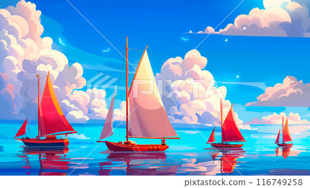 Regatta Cartoon Background Game Level Illustration Sailboat Race Nautical Adventure Ocean Competition Animated Scene Marine Sports Sailing Event Watercraft 116749258