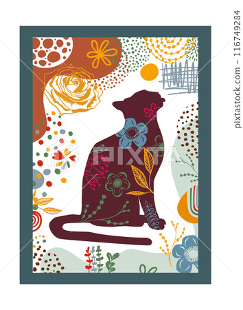 Floral Cat Silhouette, Silhouette of cats made of flowers. hand drawing. Poster for the interior. Postcard for pet lovers. Not AI, Vector illustration Floral Cat Silhouette, Silhouette of cats made of flowers. hand drawing. Poster for the interior. Postcard for pet lovers. Not AI, Vector illustration 116749284