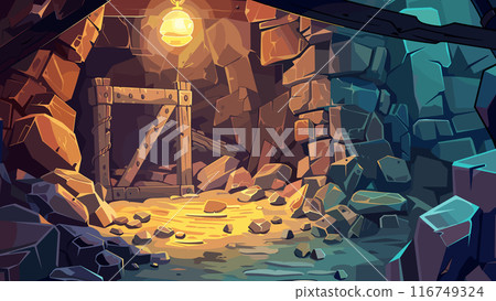 Cartoon Miners Pick Yellow Helmet Stone Mine Wall Adventure Mobile Game Background Illustration Mining Equipment Scenery Environment Flat Design Decorative Elements Game Interface 116749324