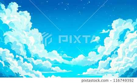 Anime Blue Sky with Clouds Cartoon Background Serene Atmosphere Animated Landscape Peaceful Scene Celestial View Dreamy Illustration Tranquil Sky Environment Clear Day 116749392