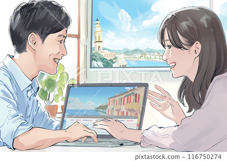 Designers creating an overseas travel booking website_Precise illustration 1 116750274