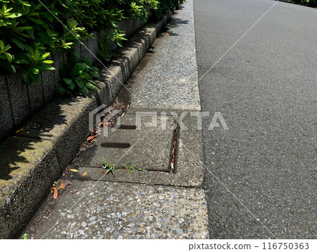 Garbage blocking the intake of the rainwater manhole 116750363