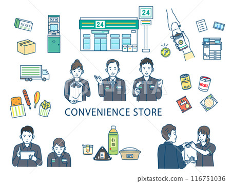 在便利商店工作的人的插圖集 116751036