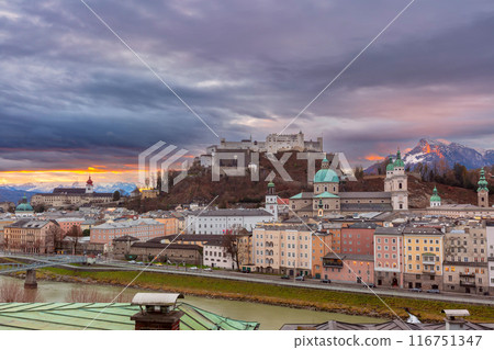 View of Salzburg Cathedral and Alps, Austria 116751347