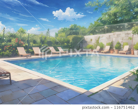 Summer pool under blue sky 116751462