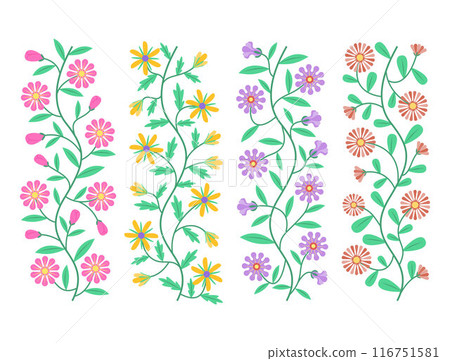 Set of Colorful Flowers Garland for Floral Motif Border Frame Decoration Concept Clip Art Set of Colorful Flowers Garland for Floral Motif Border Frame Decoration Concept Clip Art 116751581