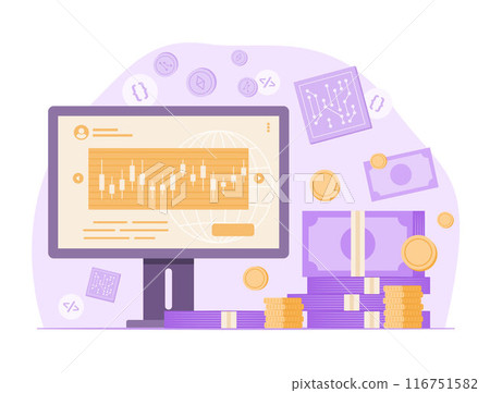 Online Investment with Stack of Money for Digital Technology and Electronic Industry Investment Concept Illustration Online Investment with Stack of Money for Digital Technology and Electronic Industry Investment Concept Illustration 116751582