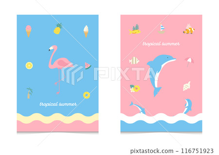 Cute summer card Dolphin Flamingo 116751923