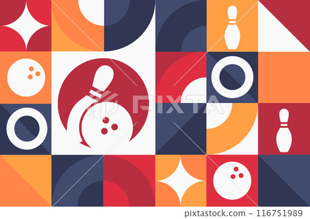 National Bowling Day. Seamless geometric pattern. Template for background, banner, card, poster National Bowling Day. Seamless geometric pattern. Template for background, banner, card, poster 116751989