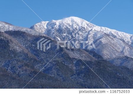 Mt. Arashiyama seen from Ono City in winter Mt. Arashiyama seen from Ono City in winter 116752033