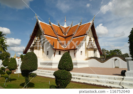 Wat Phumin, built in 1596, is unique in that it is a square-shaped temple that is both an ordination hall, a temple, and a main pagoda in the same building. Northern of Thailand. Wat Phumin, built in 1596, is unique in that it is a square-shaped temple that is both an ordination hall, a temple, and a main pagoda in the same building. Northern of Thailand. 116752040