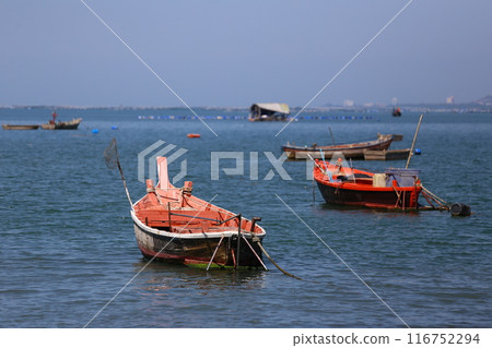 Coastal fishing boats in the sea of fishing village villagers. Coastal fishing boats in the sea of fishing village villagers. 116752294