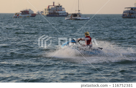 Jet Ski Running in Pattaya Bay, Chonburi Province. 116752381
