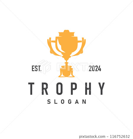 Trophy Logo, Sports Tournament Championship Cup Design. Minimalist Antique Victory Award 116752632