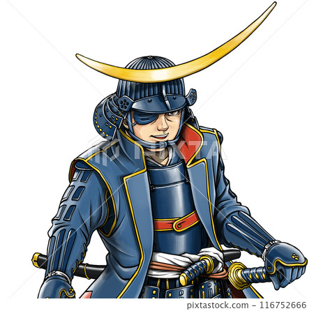 Sengoku warlord Date Masamune, the One-Eyed Dragon, wearing a crescent-shaped helmet 116752666