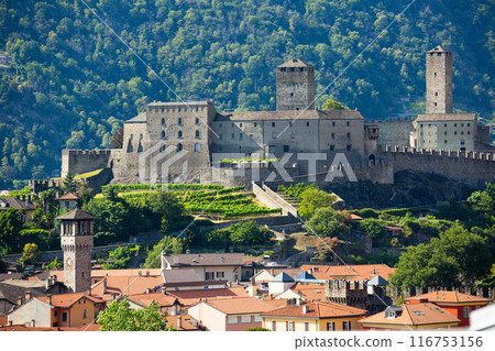 Medieval castle of Montebello on summer day. Bellinzona. Switzerland 116753156