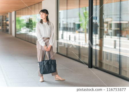 站在城市辦公區的女商人和職業母親 站在城市辦公區的女商人和職業母親 116753877