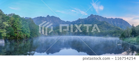 A fantastic early morning panoramic view of Kagami-ike pond 116754254