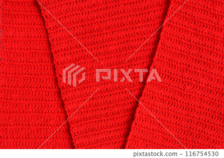 overlap of red wool knitted yarn texture, woolen fabric background 116754530