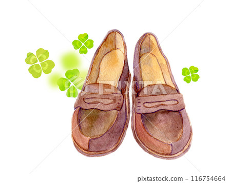 Watercolor illustration: Loafers and clover 116754664