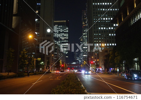 Otemachi buildings at night as seen from the Imperial Palace side Otemachi buildings at night as seen from the Imperial Palace side 116754671
