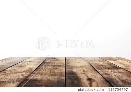 Empty wooden table isolated on white background. Ready for product display montage 116754797