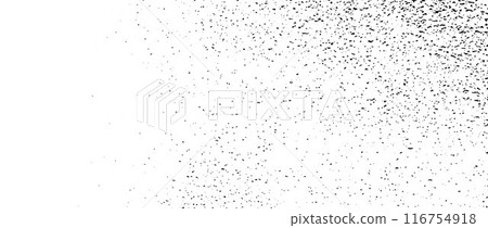 Gritty grunge gradient splash texture. Subtle grain overlay background. Distressed noise surface with dust, sand, particles, specks, speckles, mold. Rough dirty granule backdrop. Vector 116754918