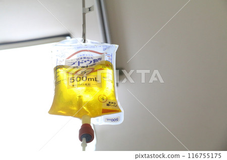 Image of hospitalization or feeling unwell receiving an IV in a hospital room 116755175
