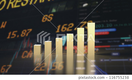 The gold chart on Business background 3d rendering. The gold chart on Business background 3d rendering. 116755238