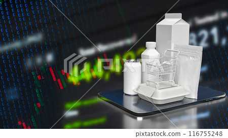 The food product and shopping cart on tablet for online marketing concept 3d rendering. 116755248